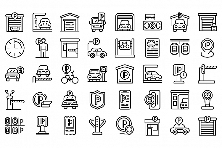 Paid parking icons set, outline style example image 1