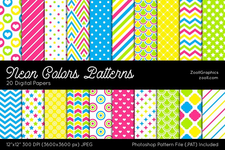 Neon Colors Digital Papers