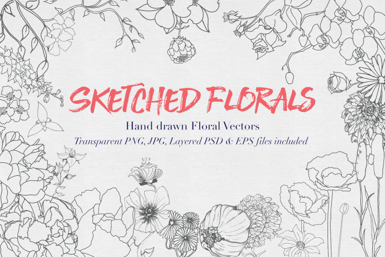Hand drawn Sketched Flower Vectors