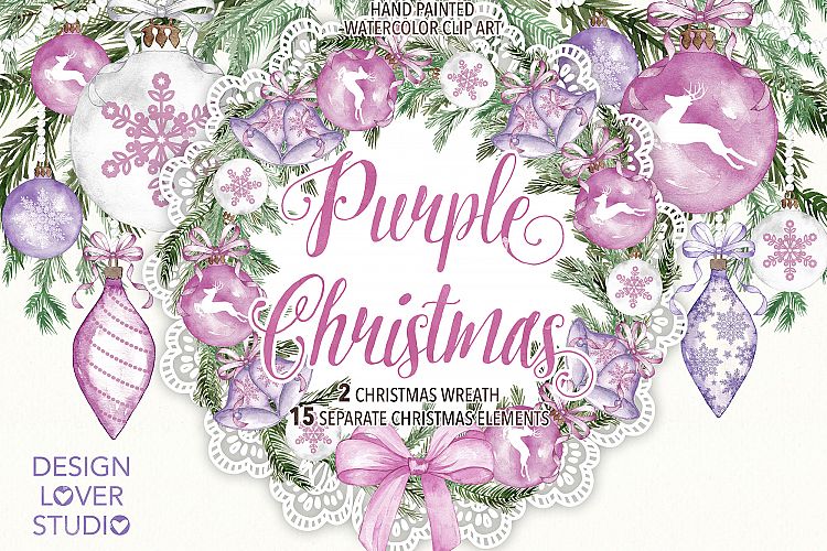 Watercolor Purple Christmas clip arts