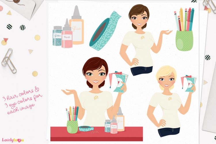 Woman crafter character clip art (L277 Vivian)