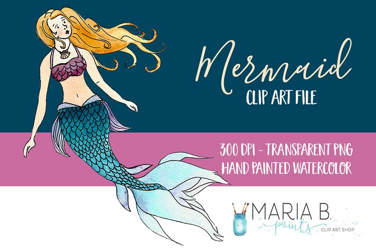 Sea Mermaid Watercolor Clip Art PNG