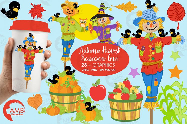 Autumn Scarecrow clipart, graphics and illustration AMB-147
