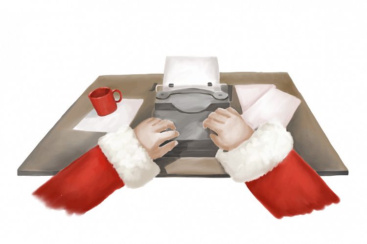 Santa Claus writes letter hand painting vector