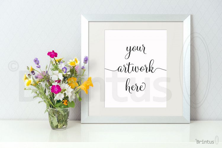 Frame mockup - clean bright interior summer field flowers