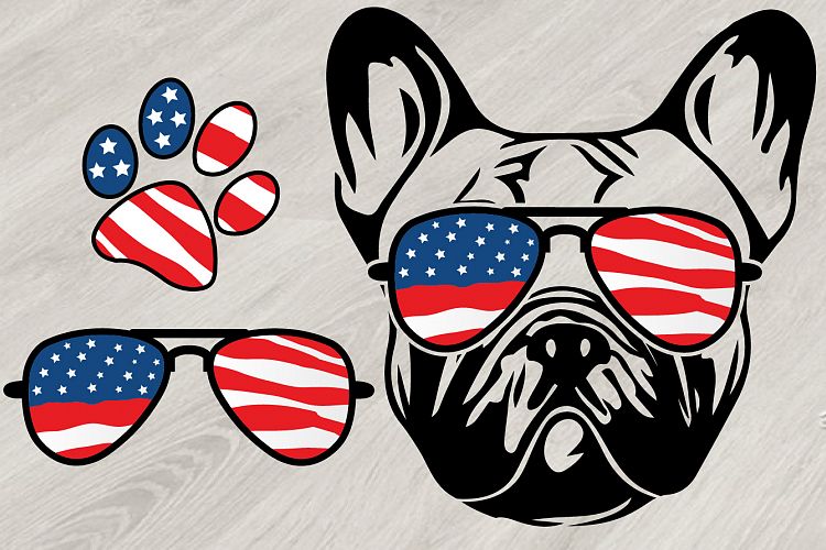 Bulldog USA Flag Glasses Paw, Head French Dog 4th July 827S