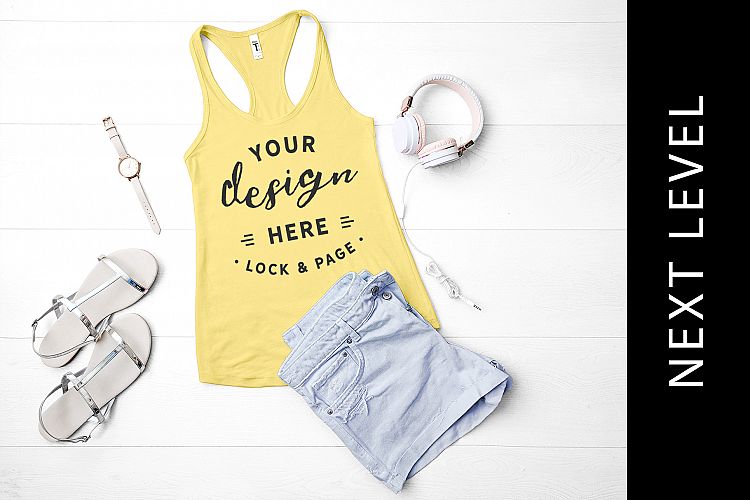 Banana Cream Next Level 1533 Tank Top Mockup Trendy Flat Lay