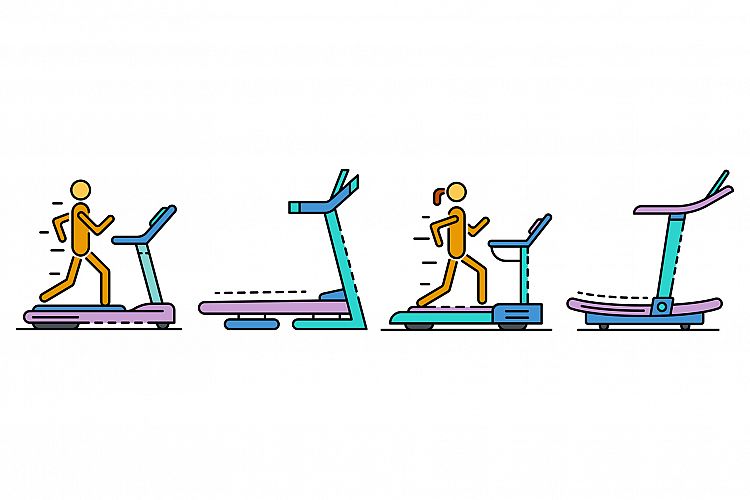Treadmill icon set line color vector example image 1