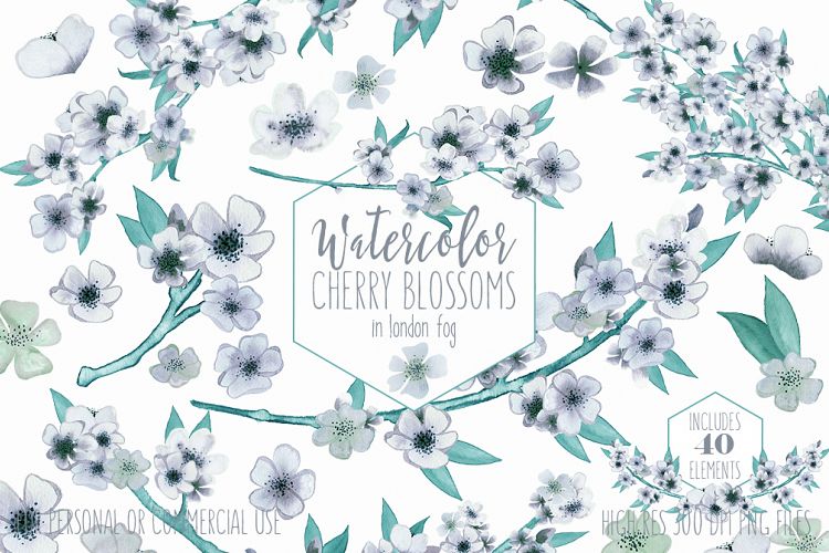 MINT WATERCOLOR FLORAL Clipart Commercial Use Wedding Cherry Blossoms Sakura Branches Flower Bouquets Pretty Floral Wreath Graphics