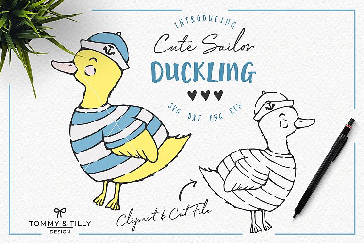 Hand Drawn Sailor Duckling - Clipart & Cut File PNG SVG DXF