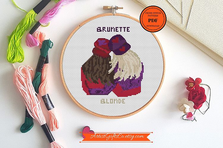 Blonde and brunette Cross Stitch pattern PDF Blondie brownie