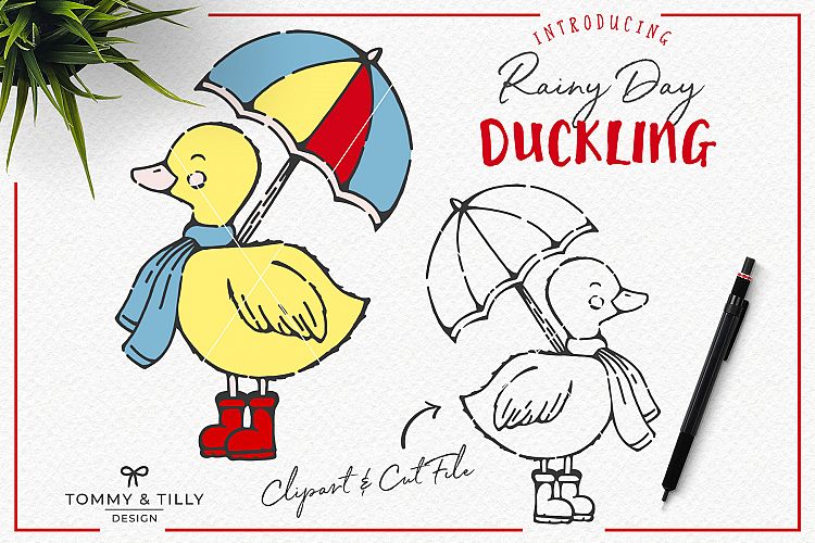 Hand Drawn Rainy Day Duckling - Clipart & Cut File PNG SVG