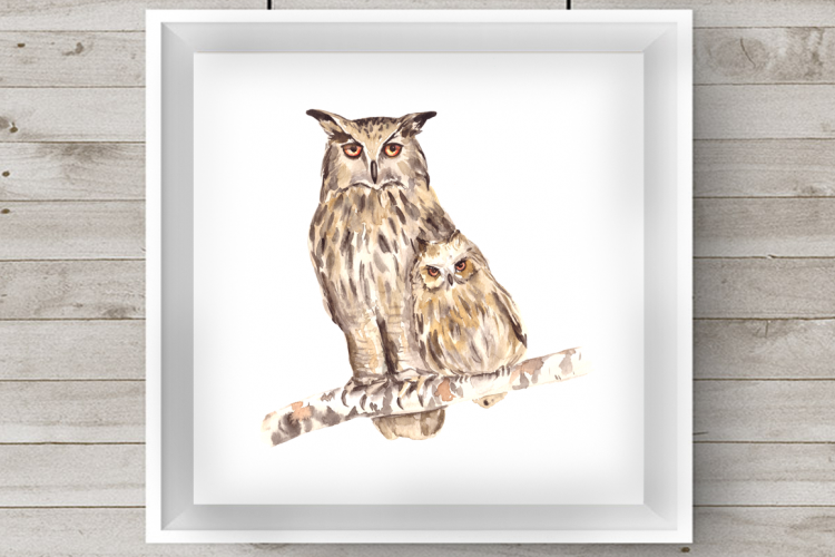 Watercolor Mother & Baby - Owls - Clip Art & Print