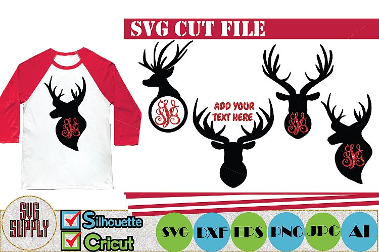 Download Reindeer Monogram SVG Cut File (152203) | Cut Files | Design Bundles