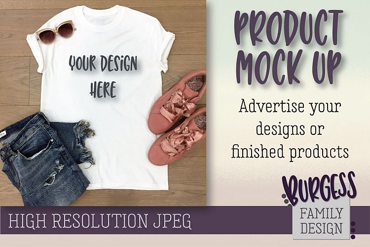 MOCK UP White t-shirt pink shoes | High Resolution JPEG