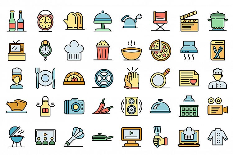 Cooking show icons vector flat example image 1