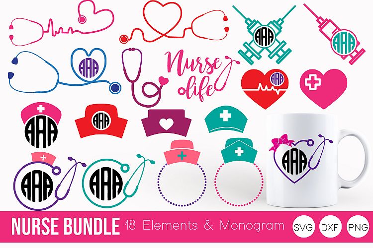 Download Nurse Monogram Bundle SVG, DXF, PNG Bundle Cut Files ...