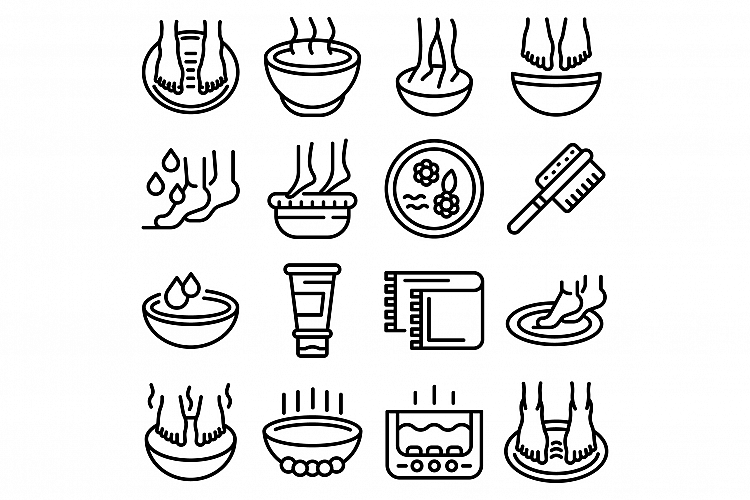 Foot bath icons set, outline style example image 1