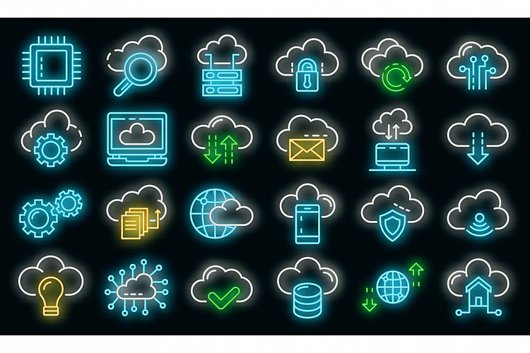 Cloud technology icons set vector neon example image 1