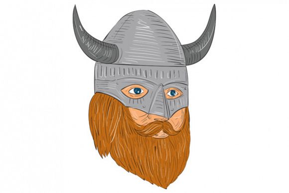 Viking Warrior Head Three Quarter View Drawing example image 1