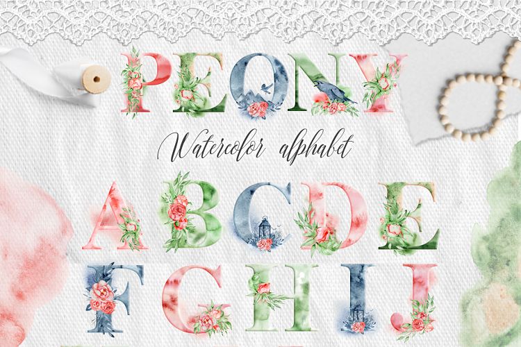 Alphabet clipart Watercolor alphabet Digital alphabet Letters clipart Floral alphabet Peonies alphabet Romantic clipart Monogram Numbers