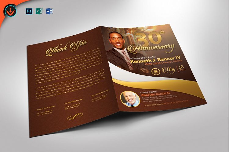 Gold Pastors Anniversary Program Photoshop, Word, Publisher