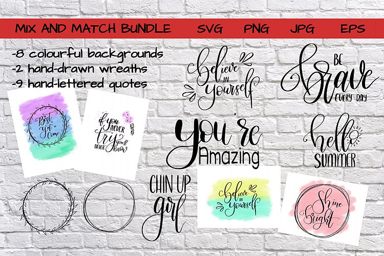 motivational quotes, colourful backgrounds, wreaths bundle