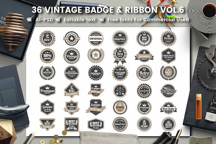 36 VINTAGE BADGE & RIBBON Vol.6