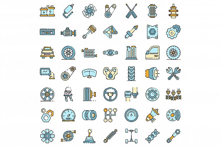 Car parts icons set line color vector example image 1