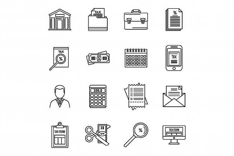 Tax inspector audit icons set, outline style