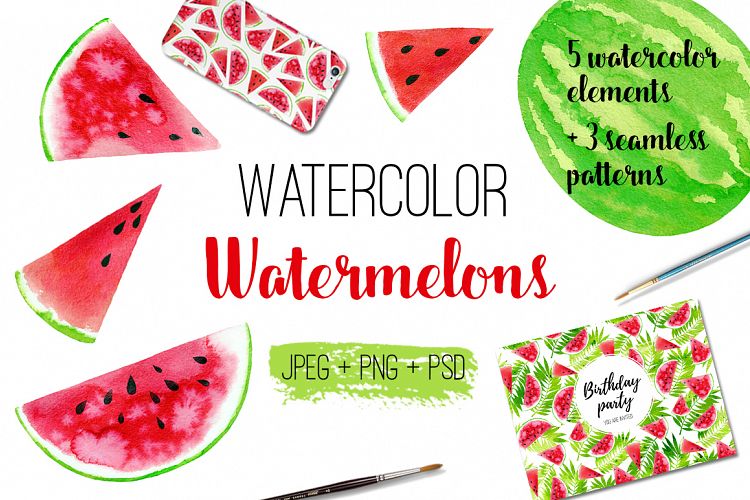Watercolor watermelons example image 1