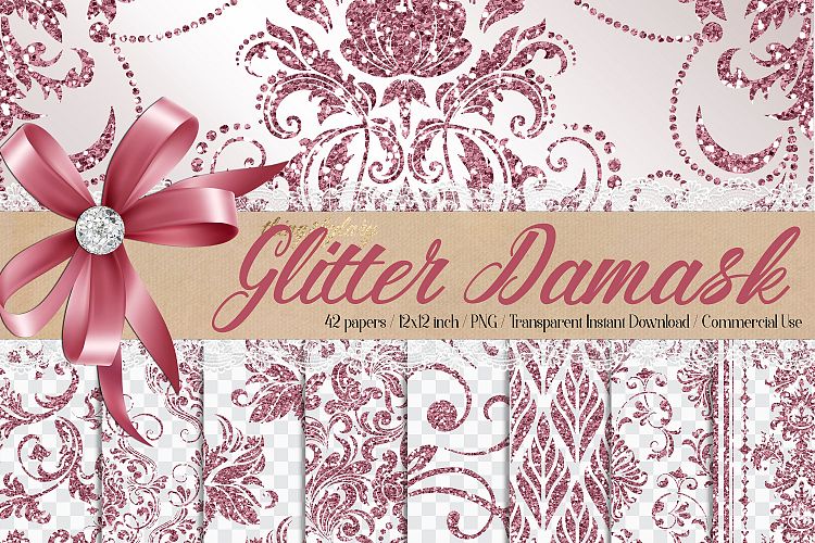 42 Rose Gold Glitter Seamless Damask Ornament Overlays PNG