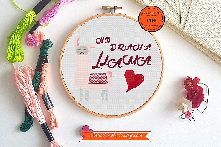 No drama llama Counted Cross Stitch Pattern PDF Funny
