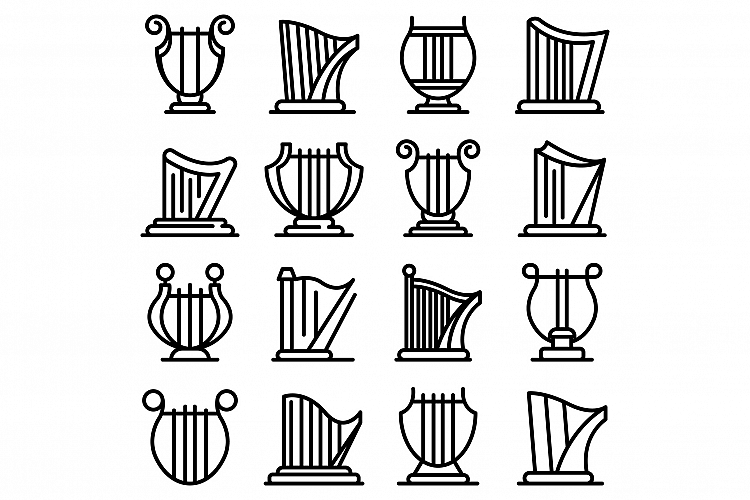 Harp icons set, outline style example image 1