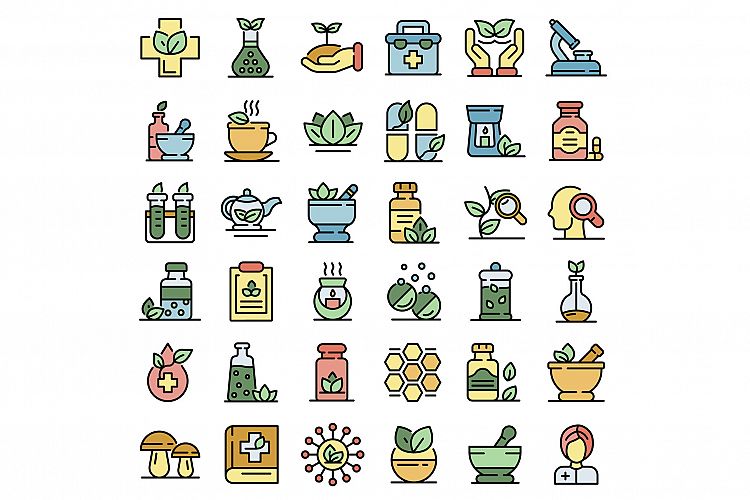 Phytotherapy icons set vector flat example image 1