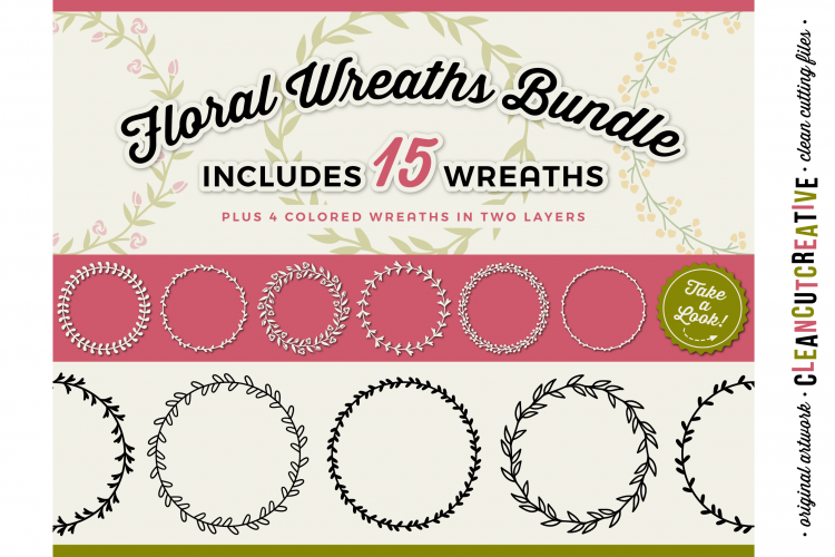 15 svg FLORAL WREATHS floral leaf circle frames - SVG DXF EPS PNG - for Cricut and Silhouette Cameo - clean cutting digital files