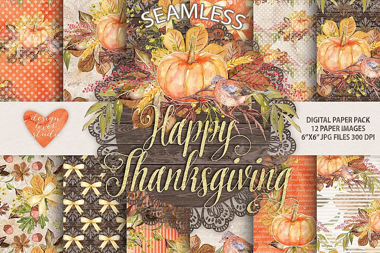 Watercolor Happy Thanksgiving digital papers