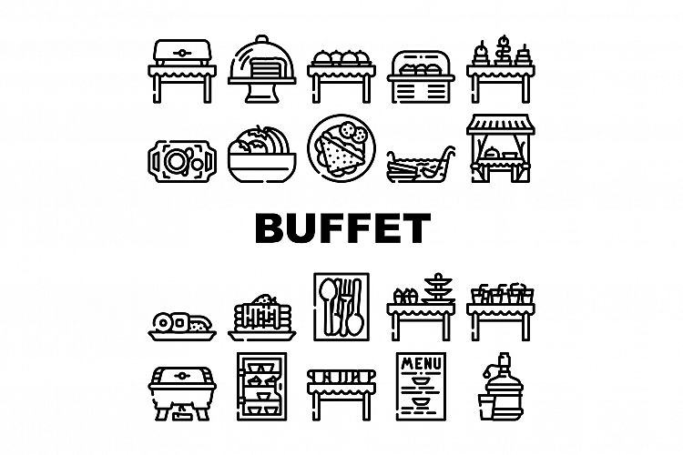 Buffet Food And Drinks Collection Icons Set Vector example image 1