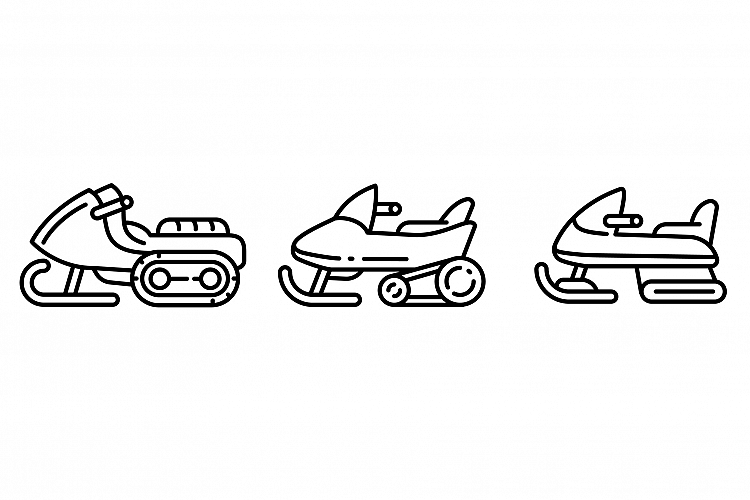 Snowmobile icons set, outline style example image 1