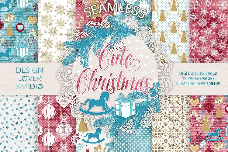 Cute Christmas digital paper pack