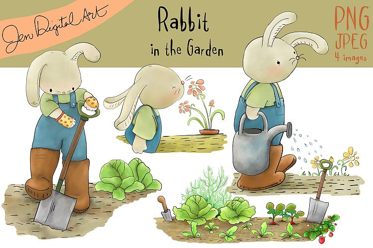 Rabbit in the Garden | Clip art illustration | JPEG/PNG