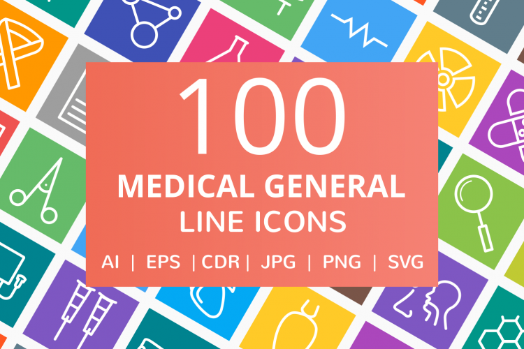 100 Medical General Line Multicolor B/G Icons