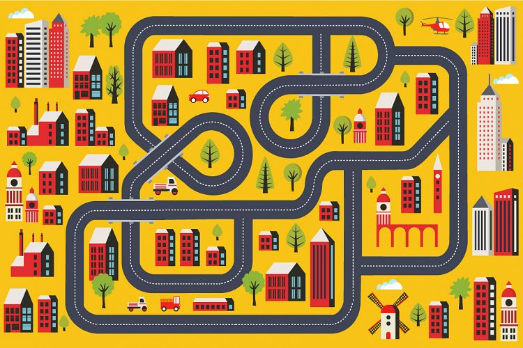 Urban landscape in the style of a flat city, city buildings.