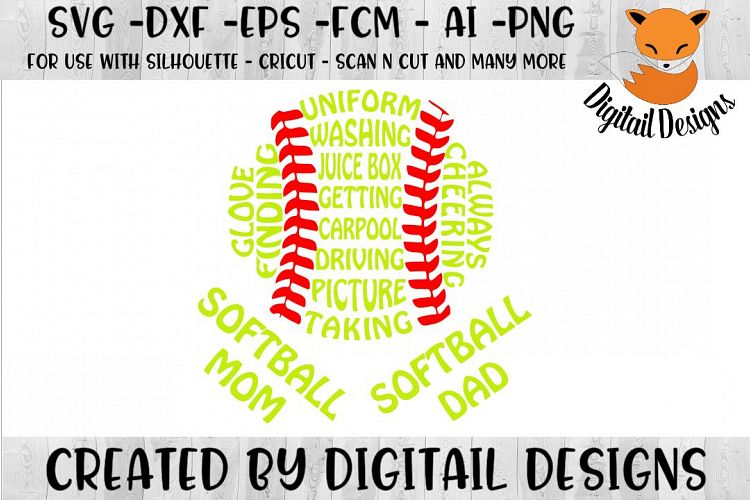 Softball Mom Dad SVG - Silhouette - Cricut - Scan n Cut