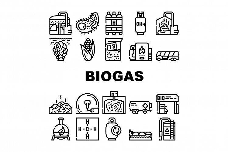 Biogas Energy Fuel Collection Icons Set Vector example image 1