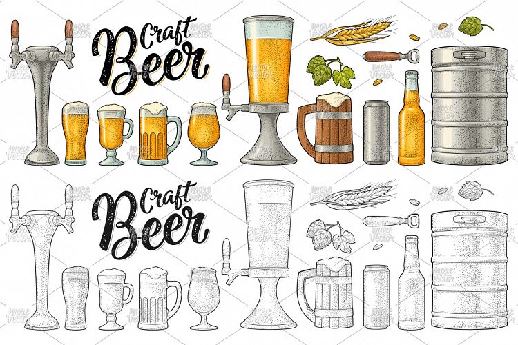 Beer set mug, tap, glass, can, tower, bottle engraving