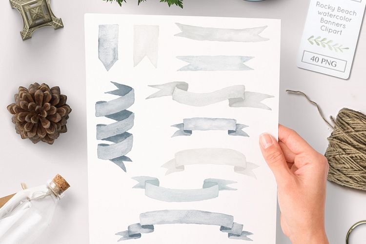 watercolor ribbons clipart neutral graphics - 40 PNG