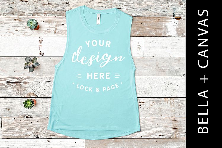 Teal Bella Canvas 8803 Tank Muscle Vest Top Mockup Flat Lay