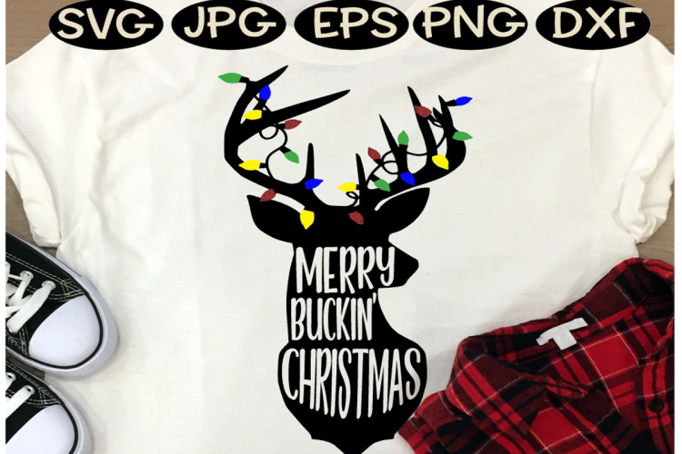 Christmas SVG - Merry Buckin Christmas Deer Head with lights
