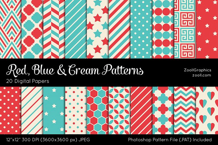 Red, Blue And Cream Digital Papers